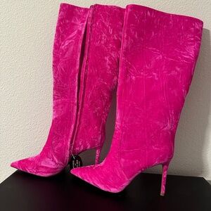 INC Fuchsia Velvet Knee-High Stiletto Boots, Size 5.5, New